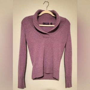 Saks Fifth Avenue Vintage 100% Cashmere Purple V-Neck Collared Sweater Small